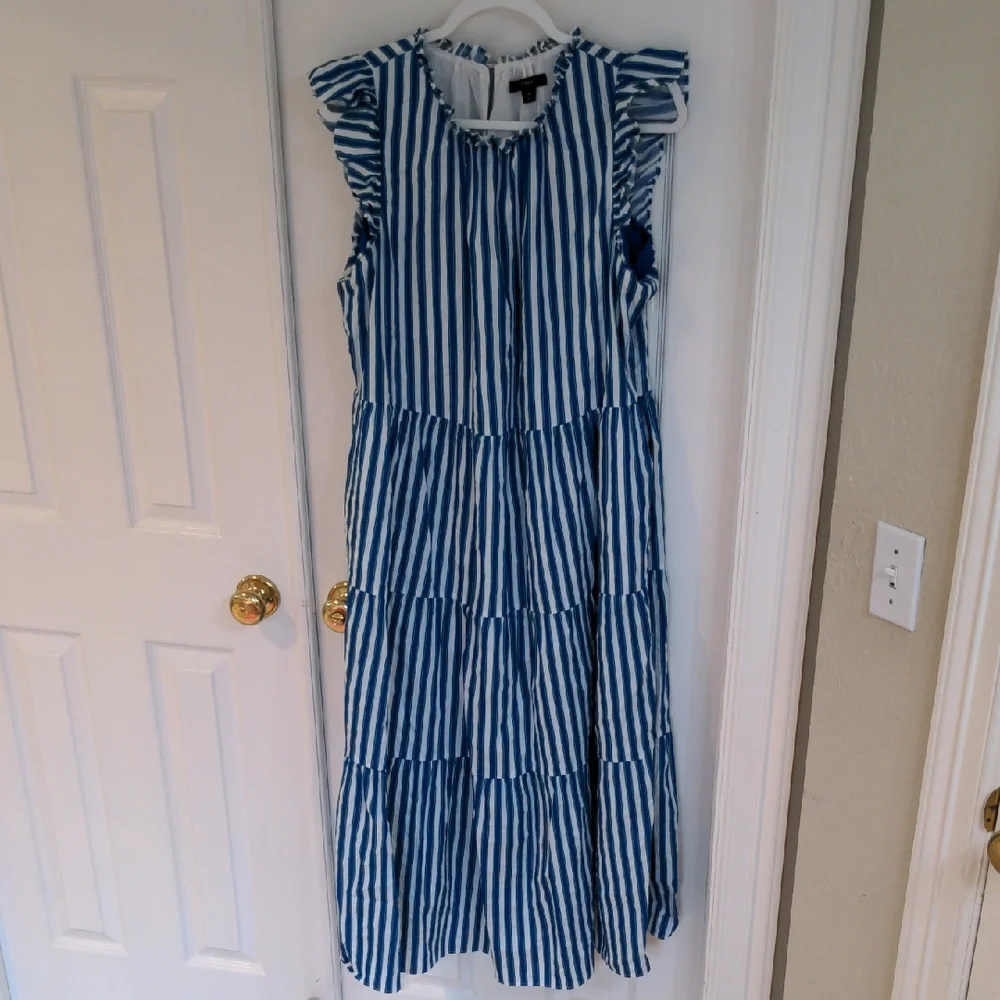 J Crew Blue and White Striped Maxi Dress, XL